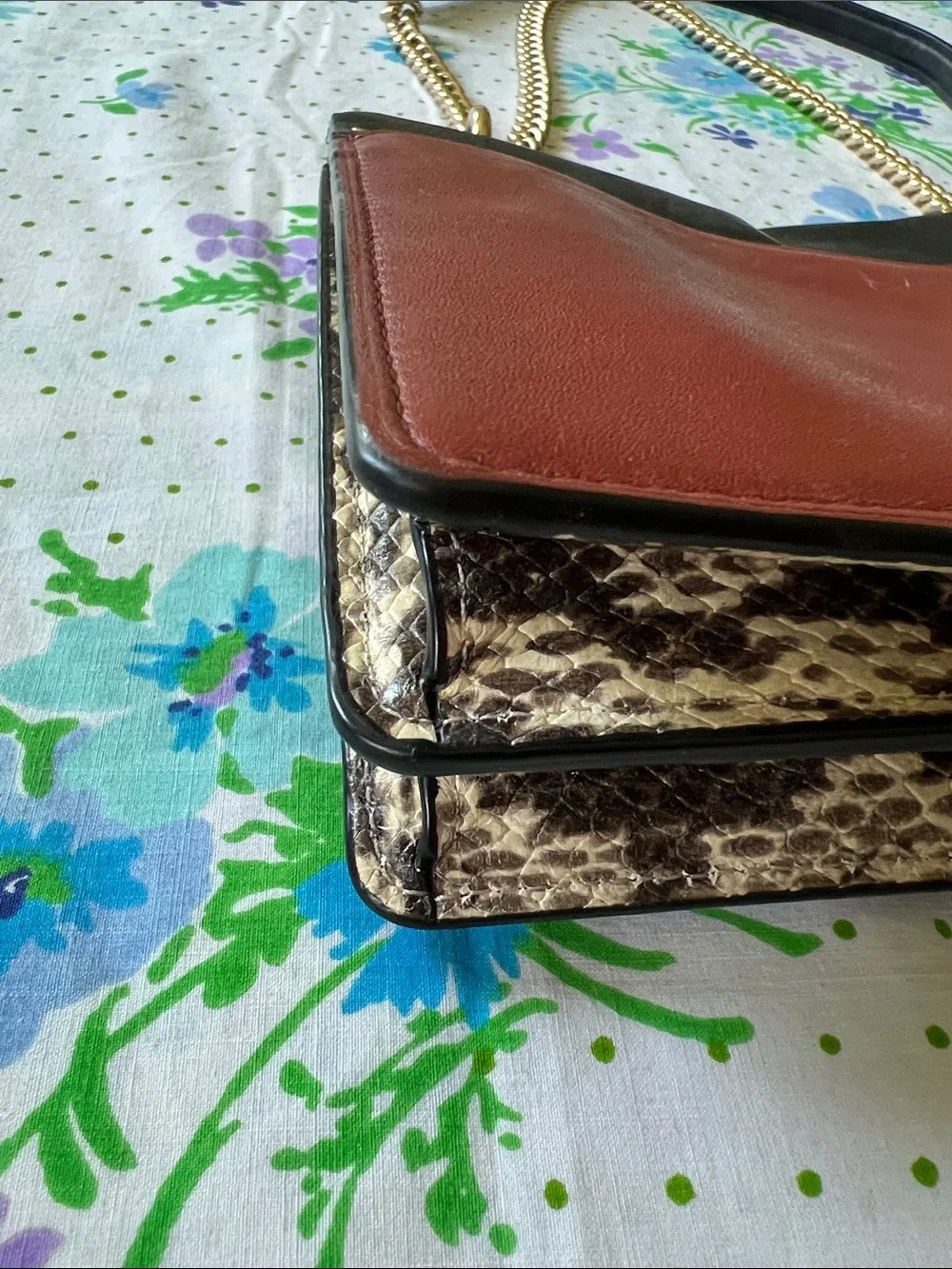 Coach Klare Leather Brown Monogram Crossbody with Snake Print Accent